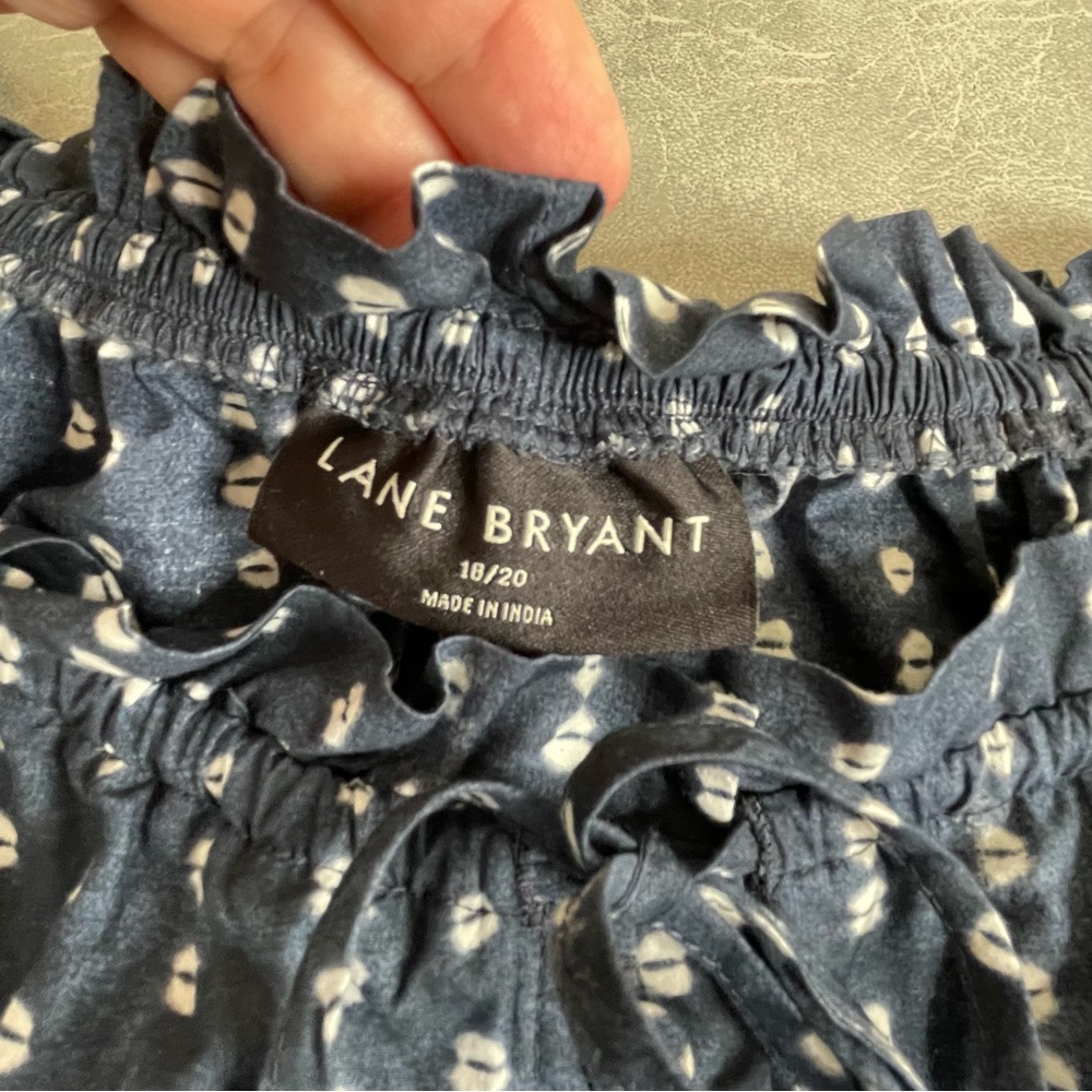 Lane Bryant Navy Blue and White Cotton Puff Sleeve Peasant Blouse - Picture 6 of 11